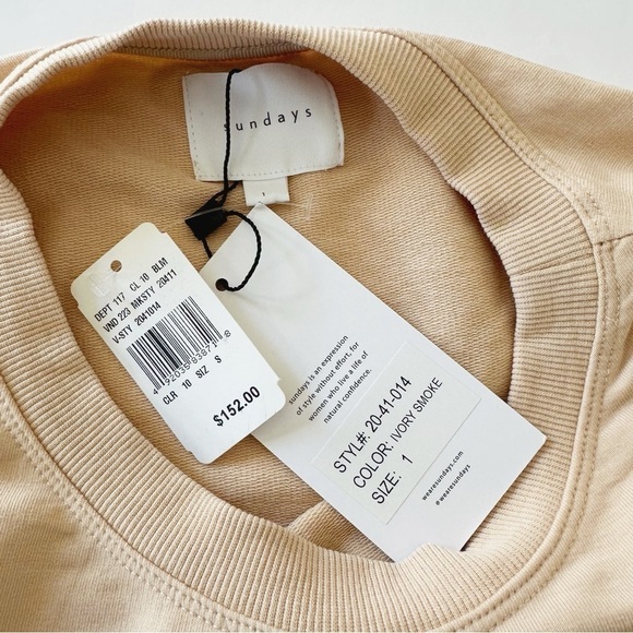 Sundays We are Sundays Beige Fringe Crewneck Sweatshirt Sz 1 Womens Small New - Picture 2 of 4